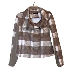 Bagatelle Collection Plaid Zip Up Soft Cowl Neck Jacket Coat Medium